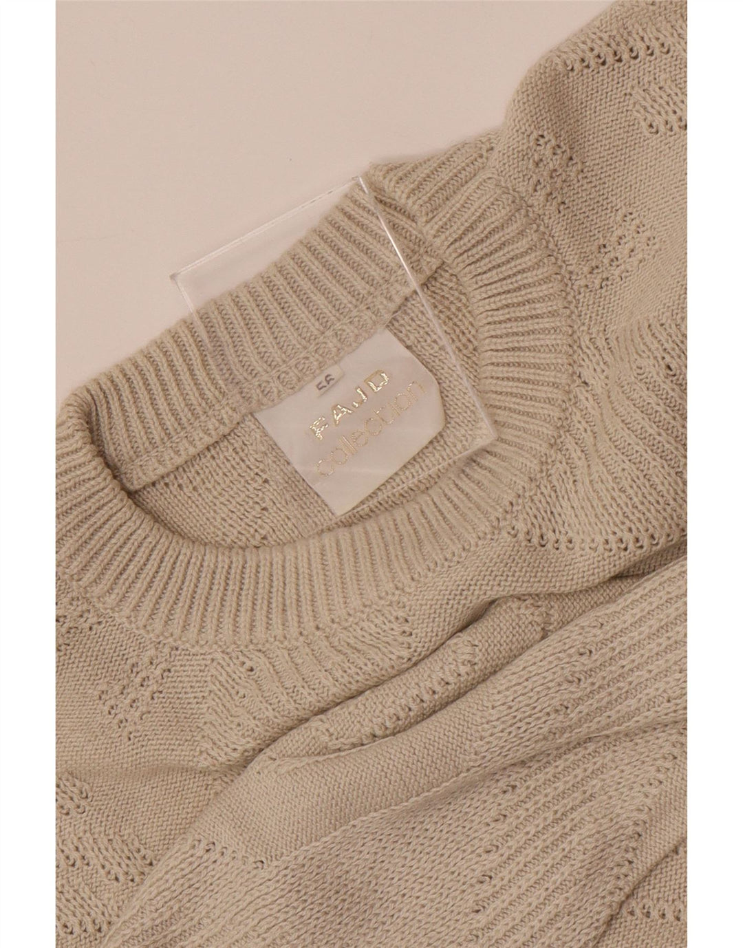 Sweter męski z okrągłym dekoltem w stylu vintage IT 56 XL, beżowy