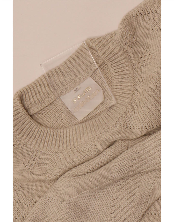 Sweter męski z okrągłym dekoltem w stylu vintage IT 56 XL, beżowy