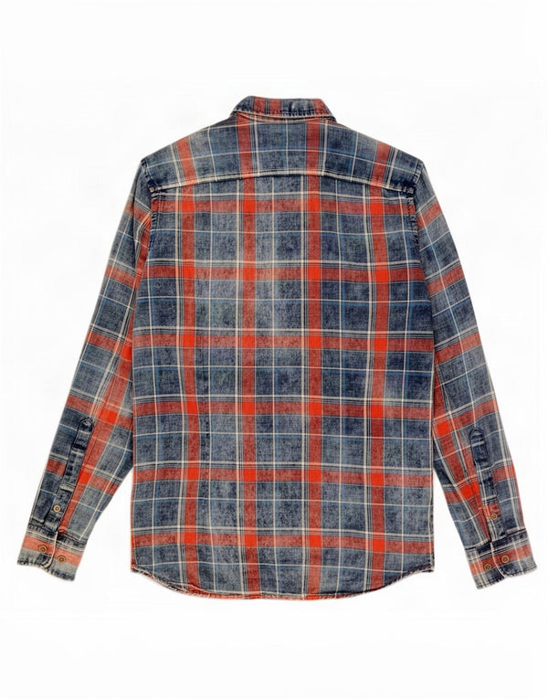 Marlboro Classics Męska koszula flanelowa Extra Slim Fit w dużą granatową kratkę