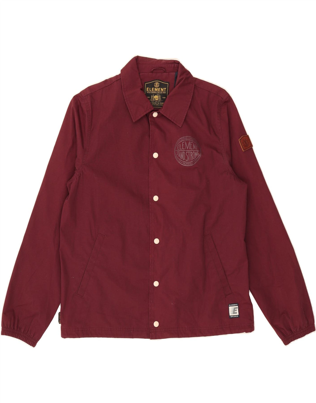 ELEMENT Mens Graphic Bomber Jacket UK 38 Medium Burgundy Polyester Vintage Element and Second-Hand Element from Messina Hembry 