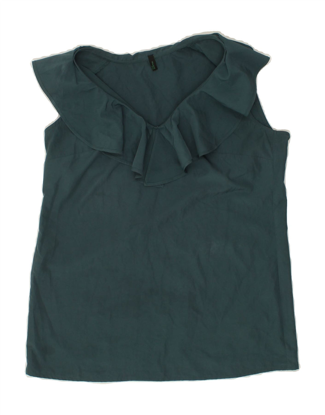 BENETTON Womens Ruffle Front Sleeveless Blouse Top UK 10 Small Green Vintage Benetton and Second-Hand Benetton from Messina Hembry 