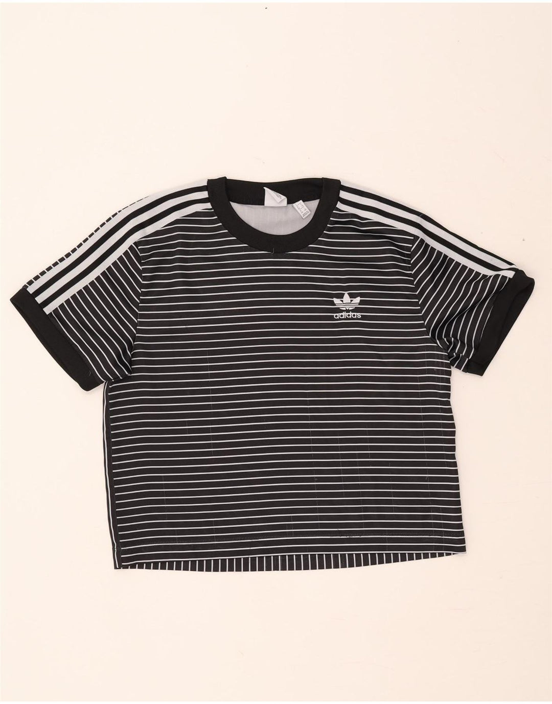 Damska koszulka ADIDAS Crop Oversize Top UK 8 Small Black Pinstripe