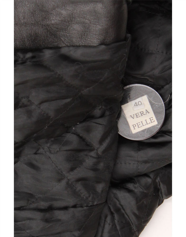 Vintage damski płaszcz skórzany IT 40 mała czarna skóra