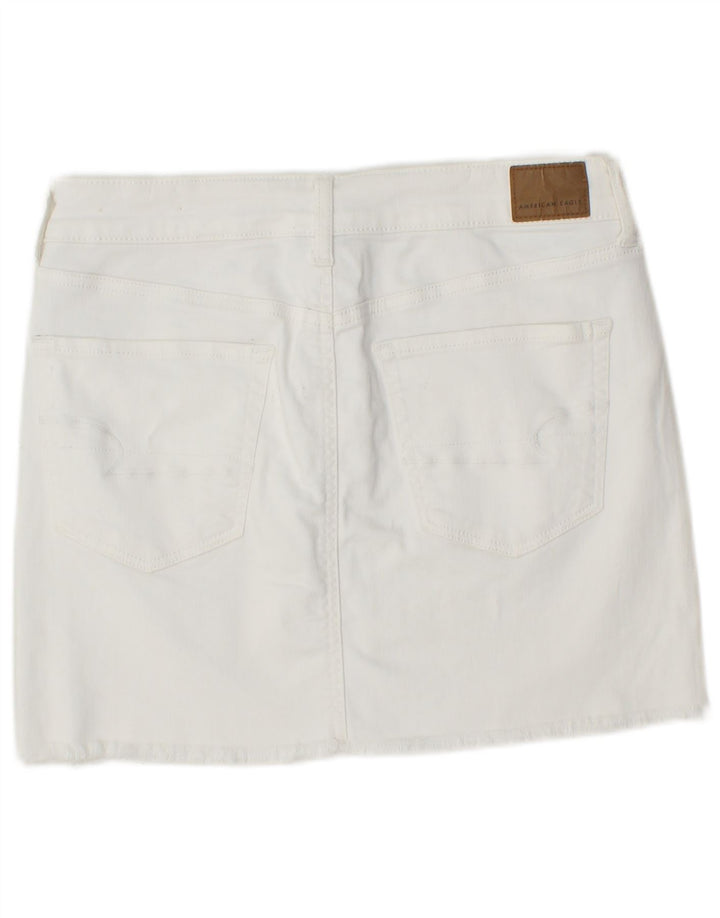 Damska mini spódniczka jeansowa AMERICAN EAGLE UK 14 Medium W30 Biała bawełna