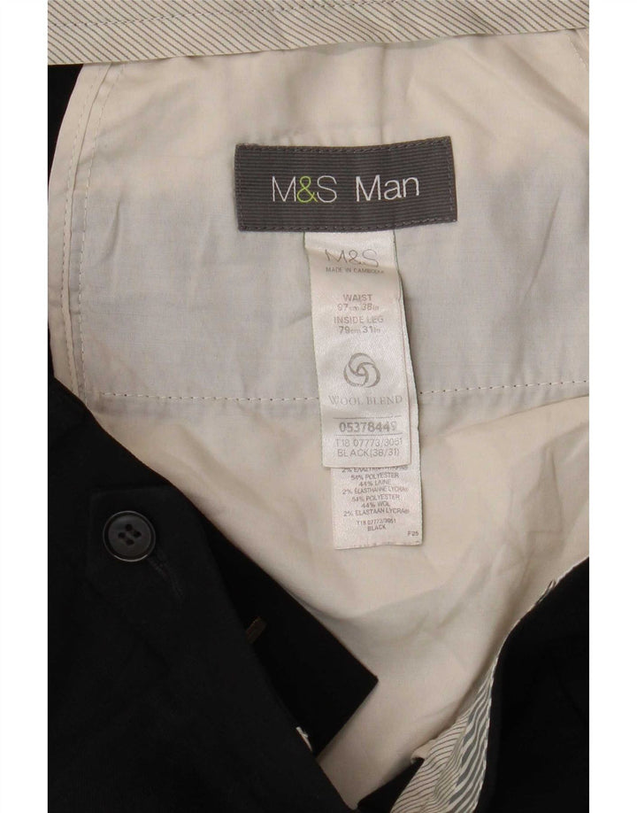 Marks & Spencer Męskie proste spodnie codzienne W38 L31 Czarny poliester