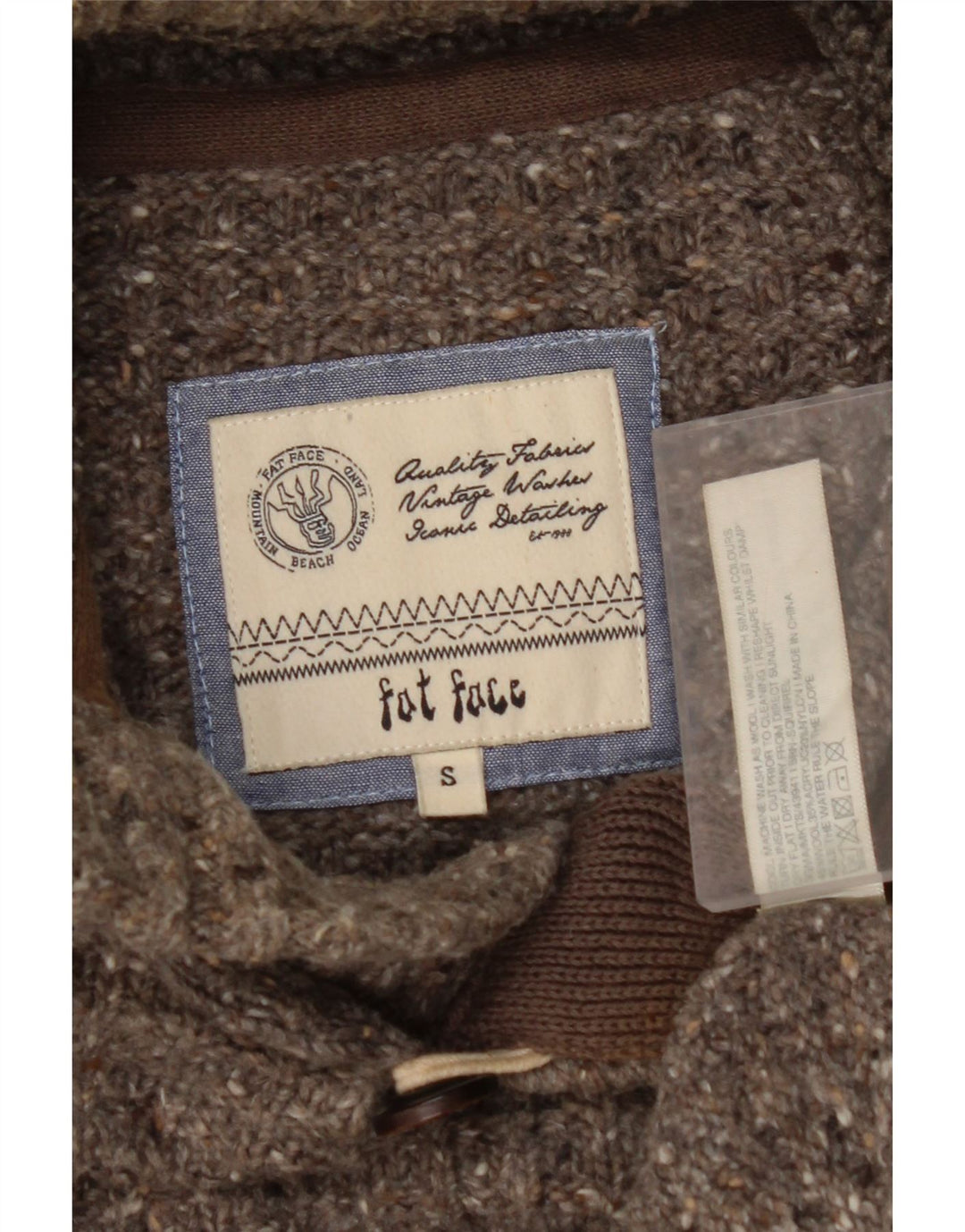 Męski sweter zapinany na guziki FAT FACE, mały, szary, wełniany w cętki