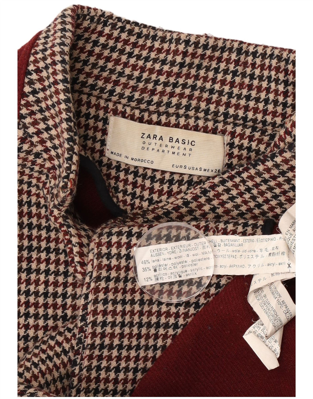 Damski płaszcz oversize z podwójnymi piersiami Zara UK 10 Small Burgundowa pepitka