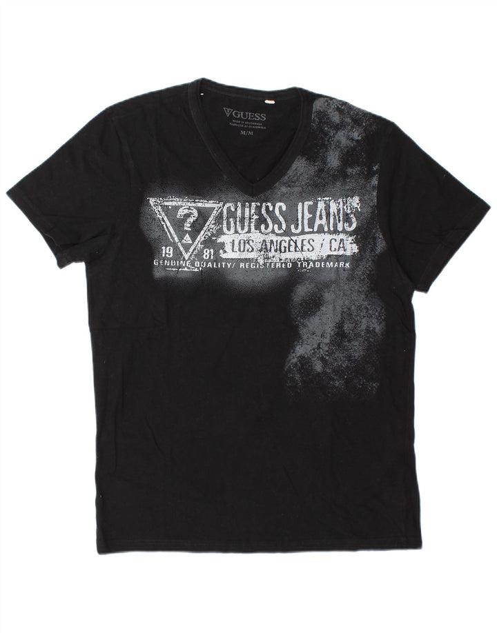 Męski T-shirt Guess z grafiką, średni czarny, bawełniany