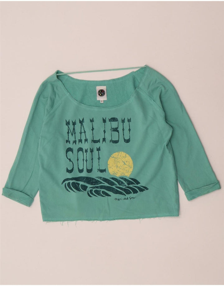 Damski krótki top Maui and Sons z grafiką, rękaw 3/4, UK 14, średni turkus