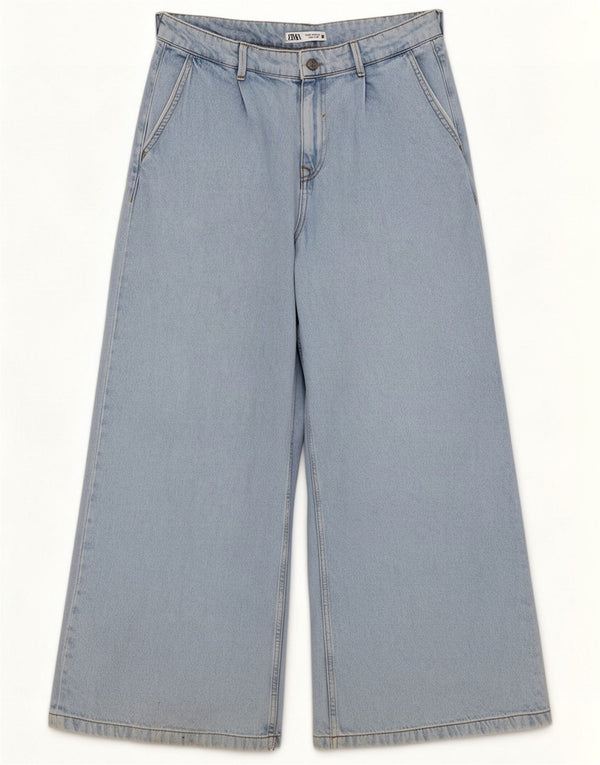 Damskie jeansy Zara z szeroką nogawką i wysokim stanem EU 40 Medium W30 L28 niebieskie