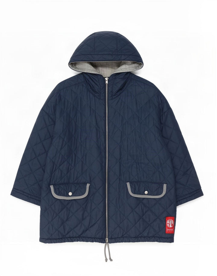 Dwustronna pikowana kurtka Belfe & damska oversize UK 14, średni granat
