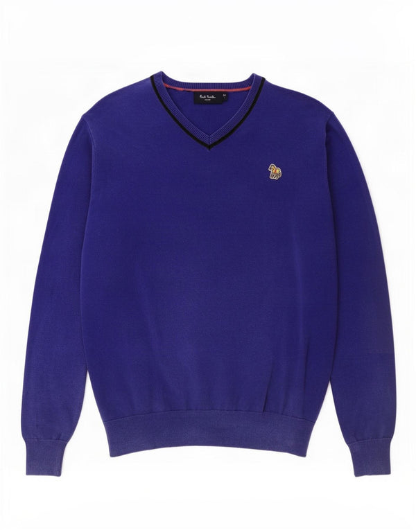 Męski sweter Paul Smith z dekoltem w kształcie litery V, duży, niebieski, bawełniany