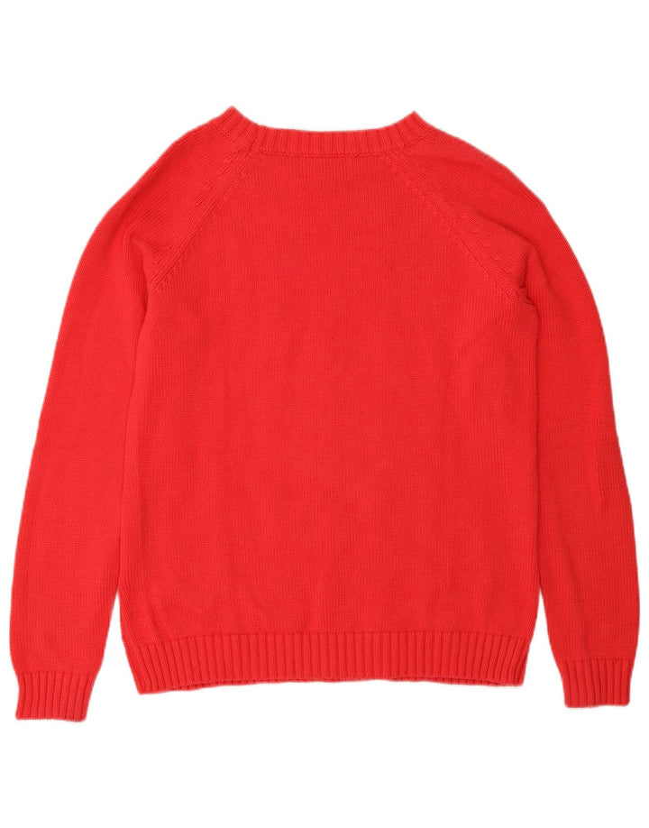 LANDS END Damski sweter z okrągłym dekoltem, UK 12, średni czerwony, bawełniany