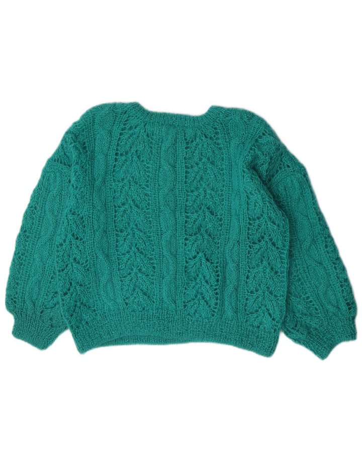 Sweter damski w stylu vintage z okrągłym dekoltem UK 14, średni zielony