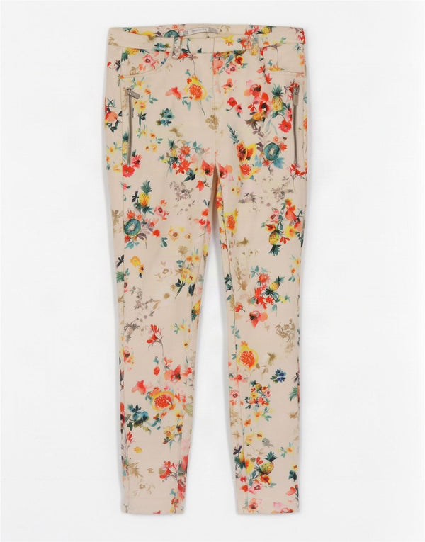 Spodnie damskie Zara Trafaluc Skinny Casual, średnie W28 L28, białe kwiaty