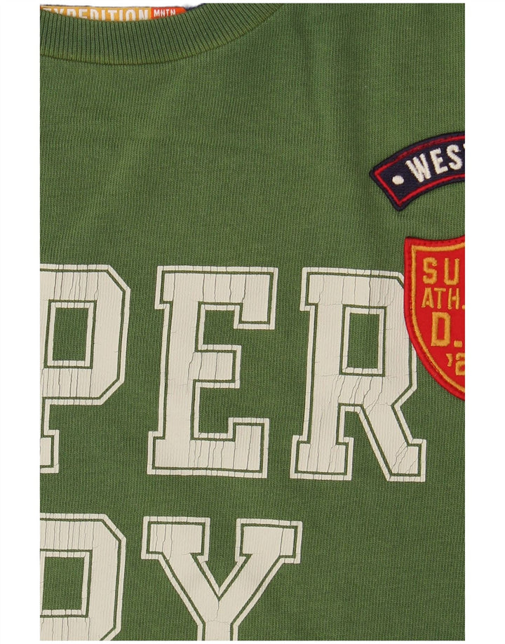 SUPERDRY Męski T-shirt z grafiką, mały, zielony, bawełniany