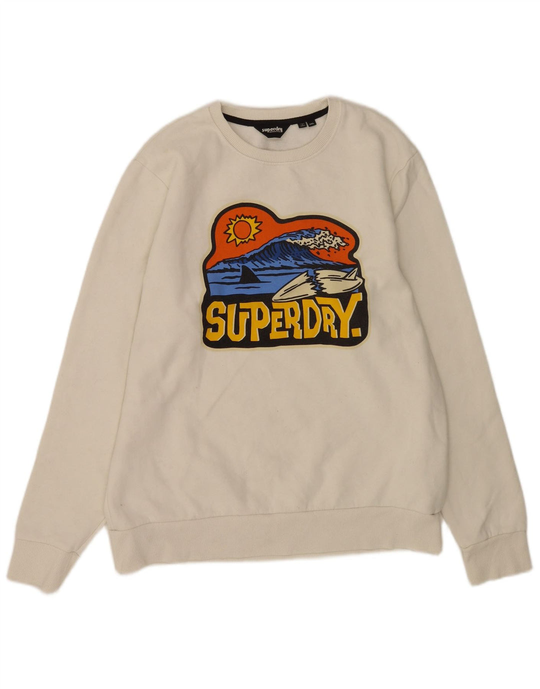 Męski sweter z grafiką Superdry 2XL, biały, bawełniany