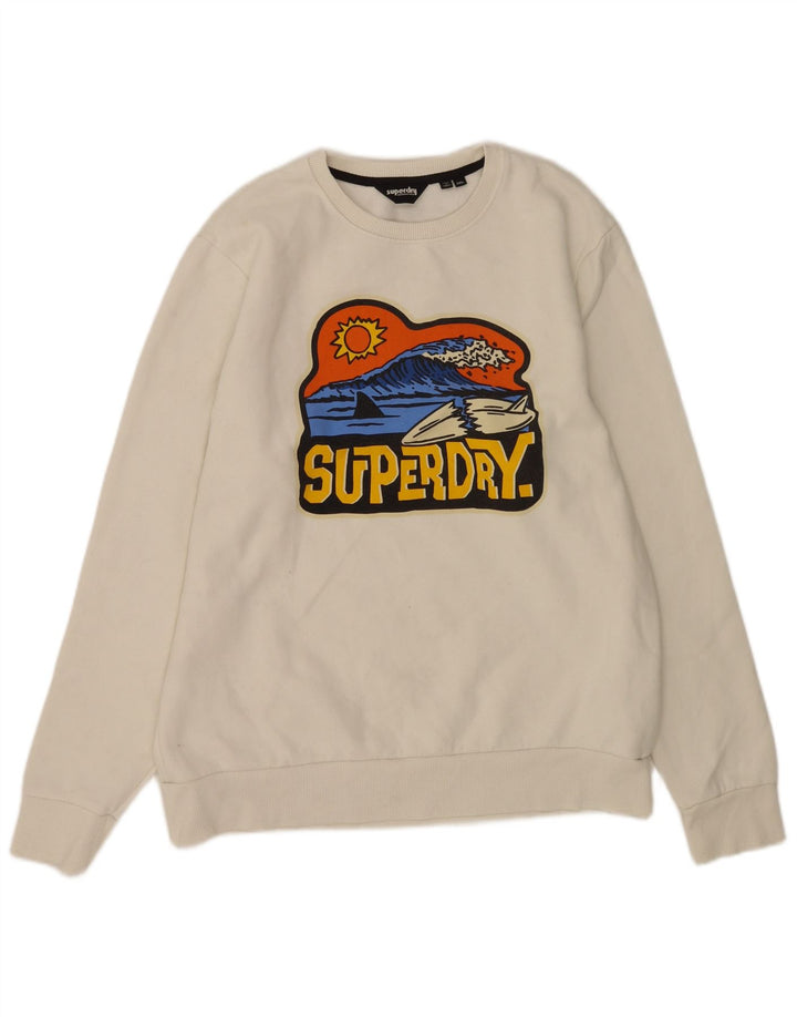 Męski sweter z grafiką Superdry 2XL, biały, bawełniany