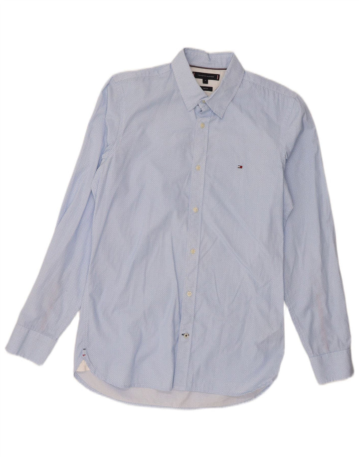 TOMMY HILFIGER Mens Abstract Pattern Slim Fit Shirt Medium Blue Cotton