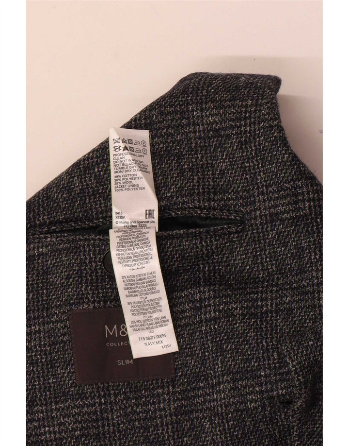 Marks & Spencer Męska marynarka zapinana na 2 guziki UK 36 w małą granatową kratkę