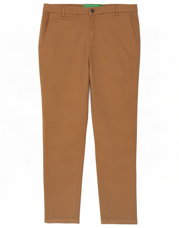 Wąskie spodnie chino damskie Benetton UK 12 Medium W32 L28 Brązowe bawełniane