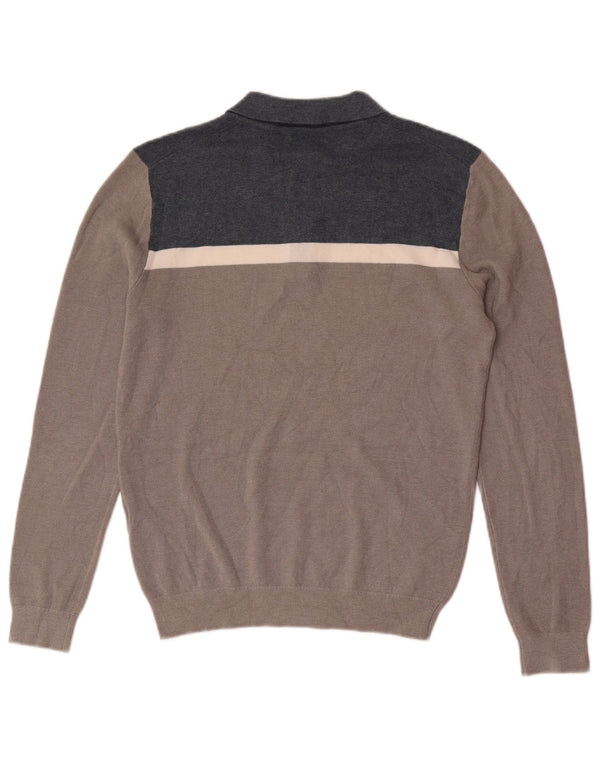 Męski sweter polo Reiss, mały, szary, wiskoza z blokami kolorów