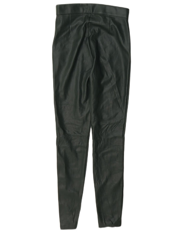 Damskie spodnie obcisłe ze sztucznej skóry Zara XS W24 L28 Zielony poliester