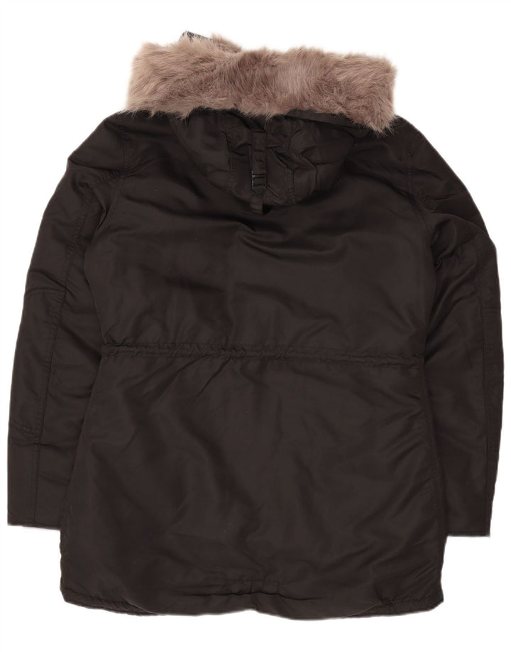 Damska kurtka parka z kapturem Superdry UK 16, duża, czarna, nylonowa, zimowa