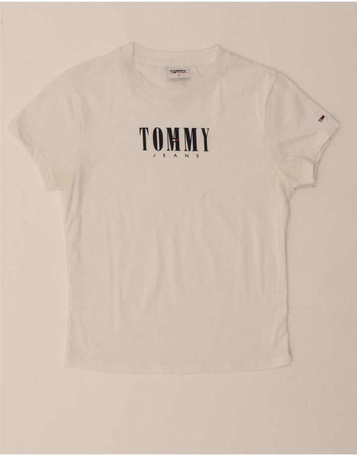TOMMY HILFIGER Womens Graphic T-Shirt Top UK 12 Medium White Vintage Tommy Hilfiger and Second-Hand Tommy Hilfiger from Messina Hembry 