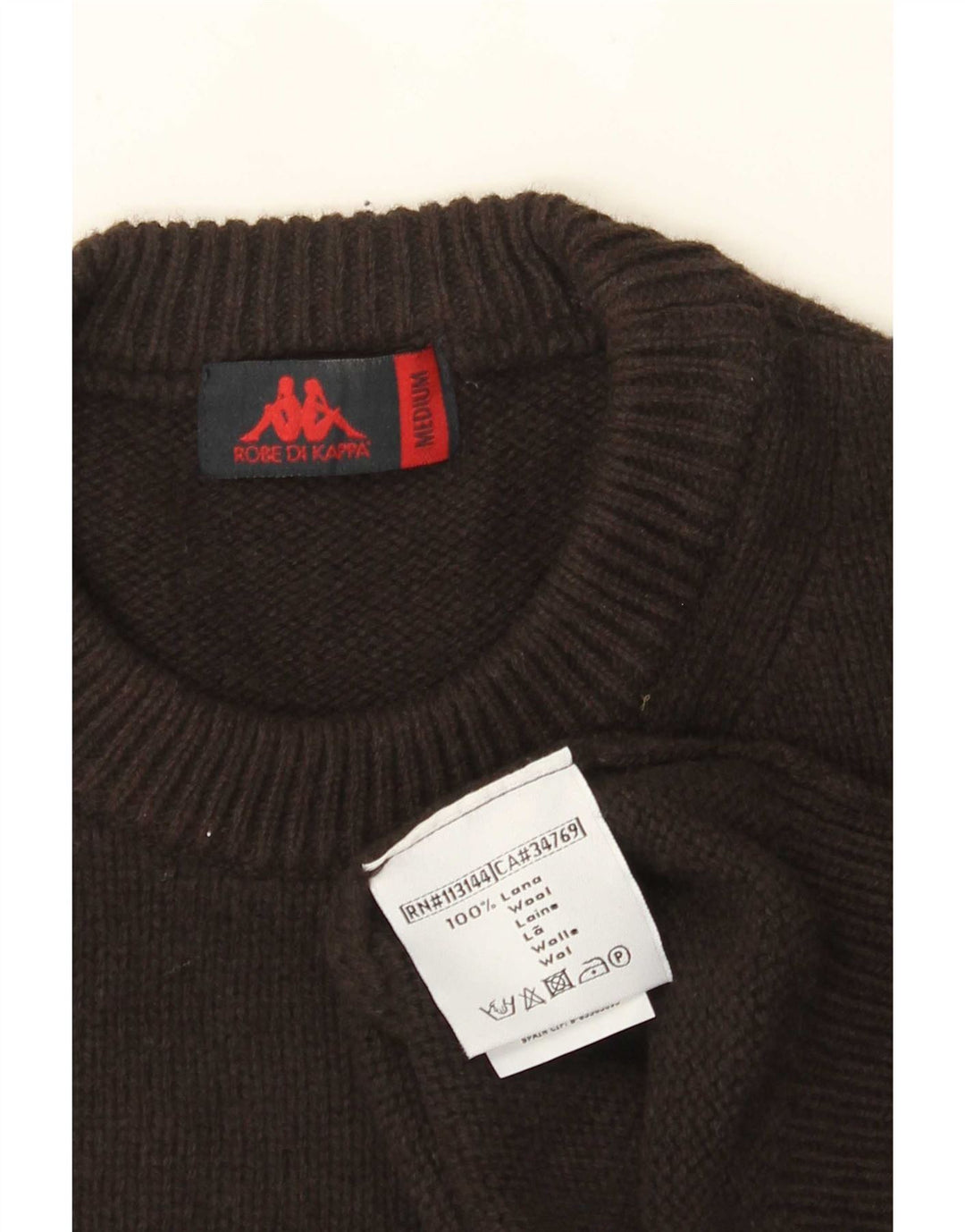 Męski sweter z okrągłym dekoltem Kappa, średniej wielkości brązowa wełna