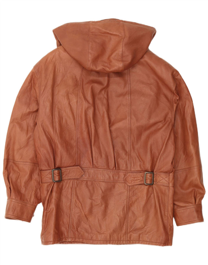 Męski płaszcz skórzany z kapturem w stylu VINTAGE IT 48 Średni brąz, skóra