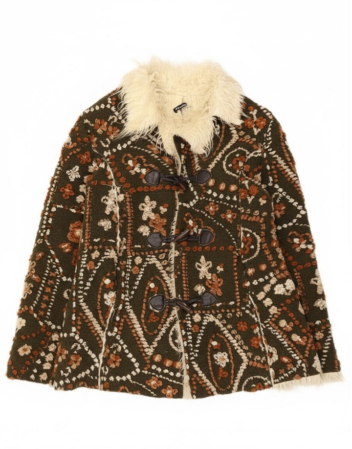 Damska kurtka marynarska Fiondotinta Sherpa UK 14, średnia khaki, wełna w kwiaty