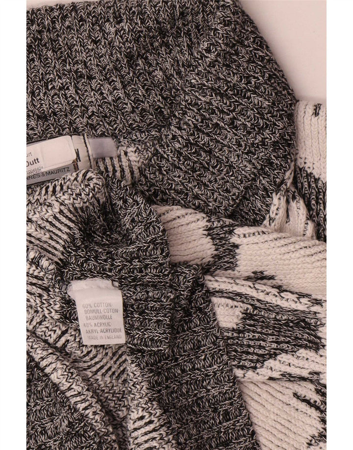 Vintage męski sweter z abstrakcyjnym wzorem i szalowym dekoltem XL szary