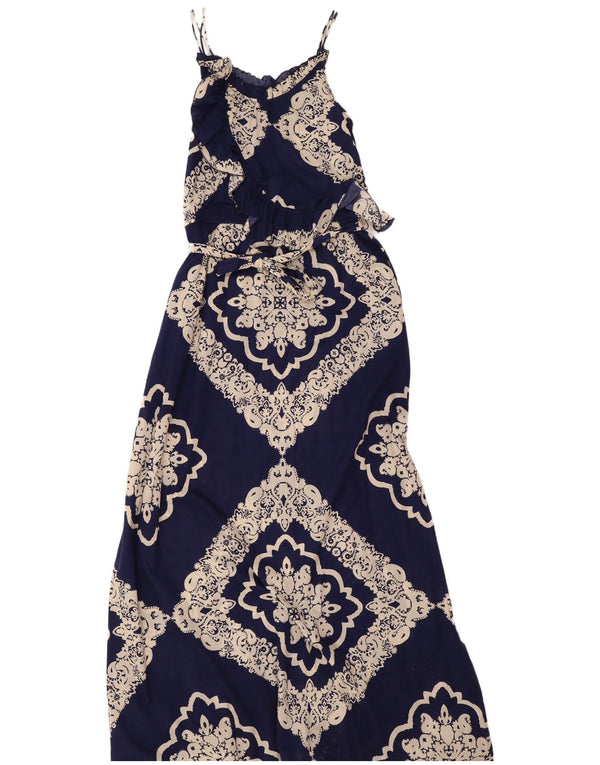 Damska sukienka maxi z falbaną Tommy Hilfiger UK 12 Średni granatowy paisley