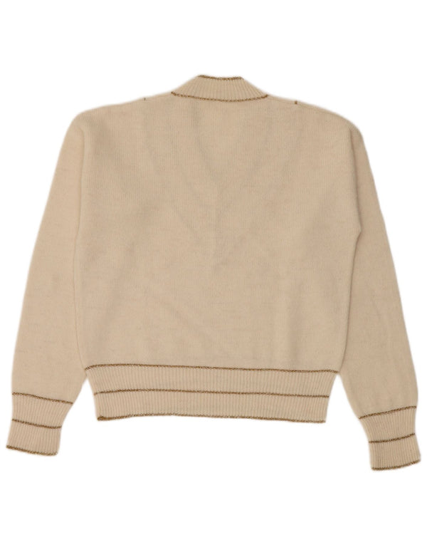 Sweter damski w stylu vintage z dekoltem w kształcie litery V, UK 10, w małe białe paski