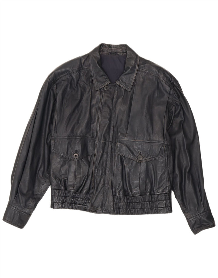 Męska kurtka skórzana Bomber La Matta UK 38, średnia granatowa skóra