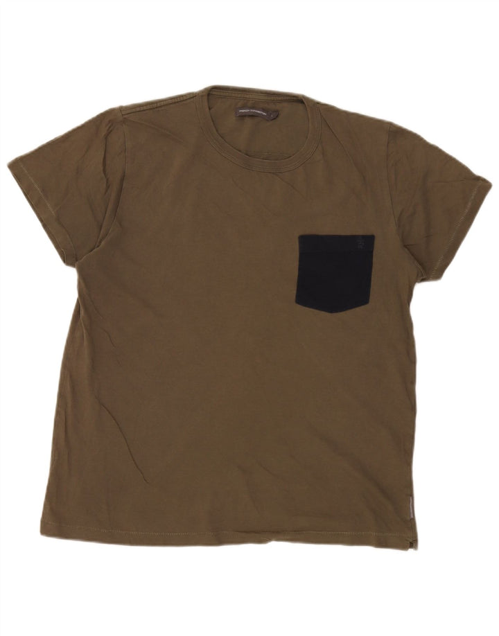 T-shirt męski French Connection, duży, bawełniany khaki z blokami kolorów