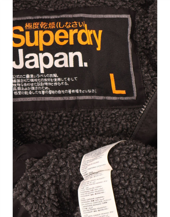 Damska kurtka parka z kapturem Superdry UK 16, duża, czarna, poliester