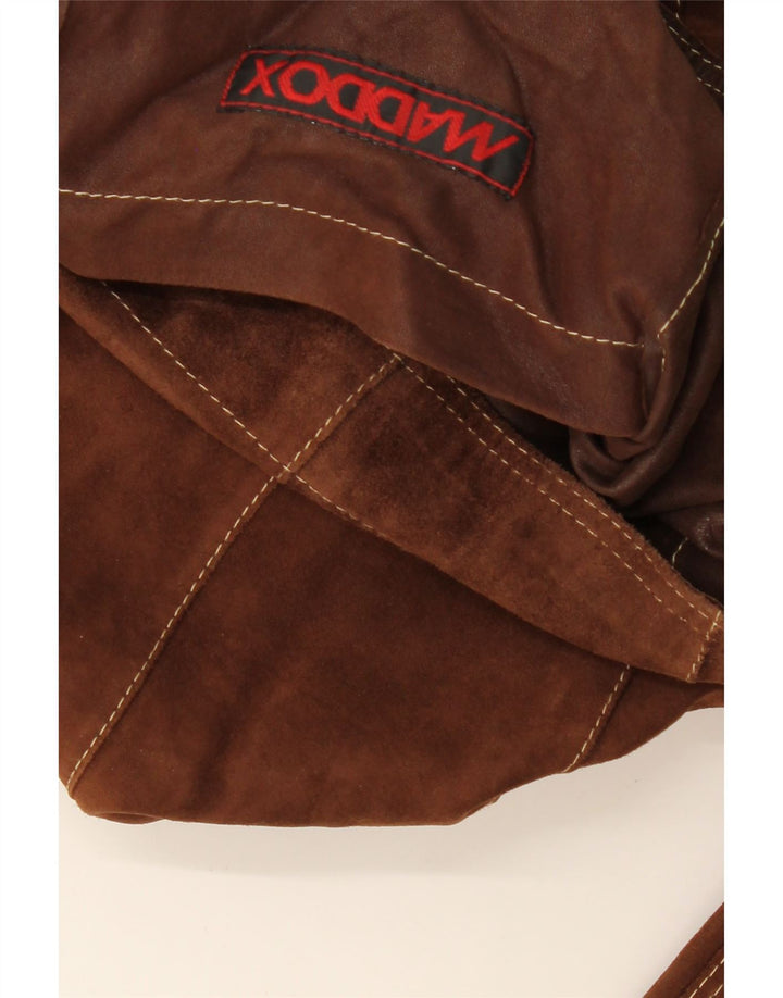 MADDOX Damska krótka zamszowa kurtka UK 16, duża brązowa skóra