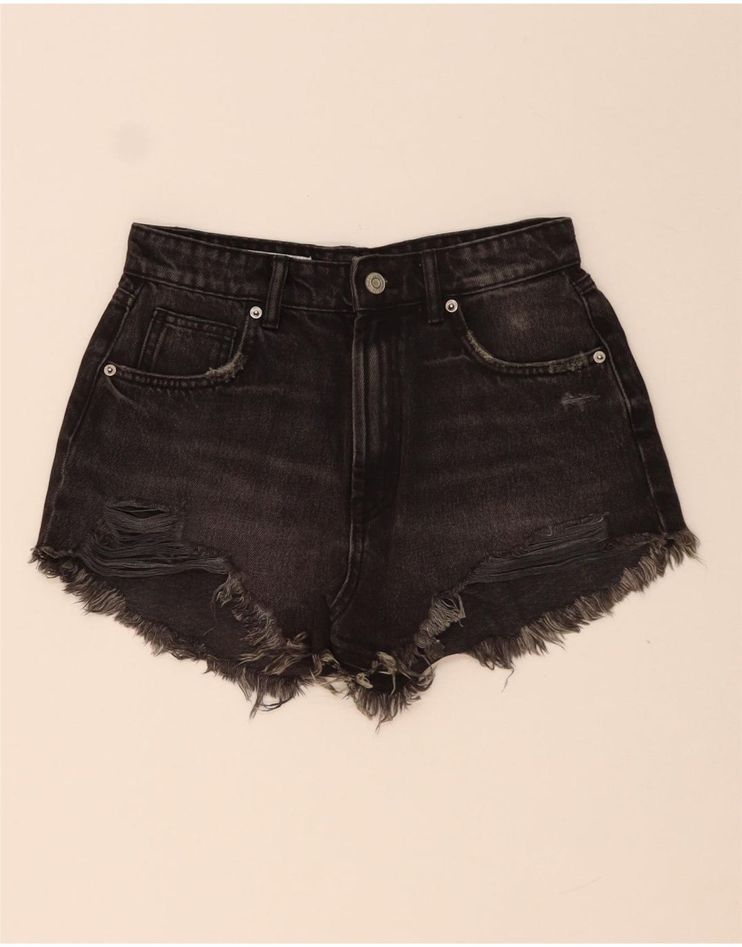 Damskie spodenki jeansowe ZARA w trudnej sytuacji EU 34 2XS W24 czarne