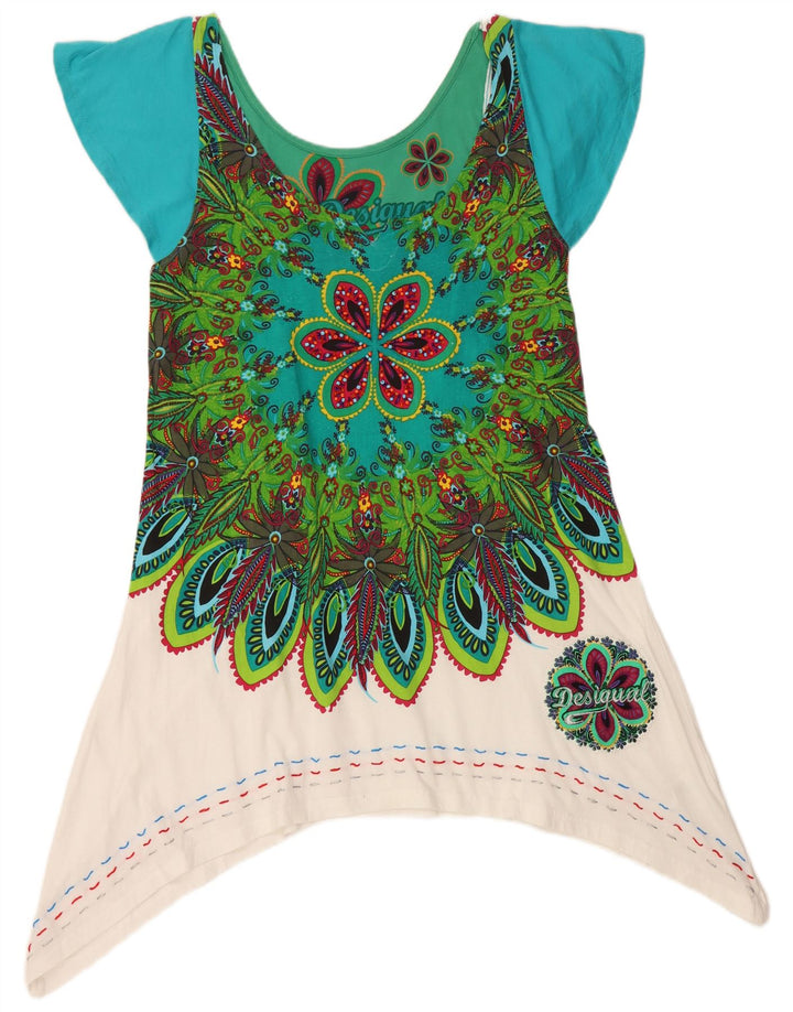 DESIGUAL Damski graficzny asymetryczny top tunikowy UK 18 XL, wielobarwny w kwiaty