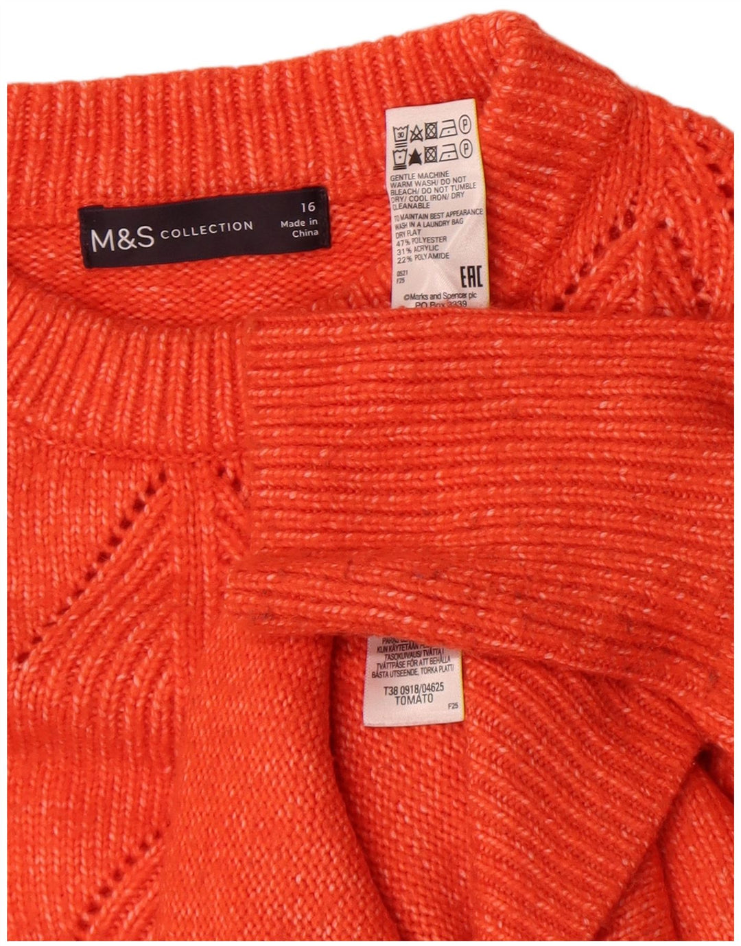 Sweter damski Marks & Spencer z okrągłym dekoltem, UK 16, duży pomarańczowy