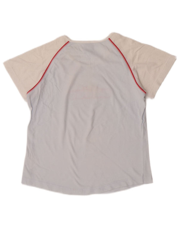 Damska koszulka graficzna Adidas Top UK 14 Średni niebieski, bawełniany blok kolorów