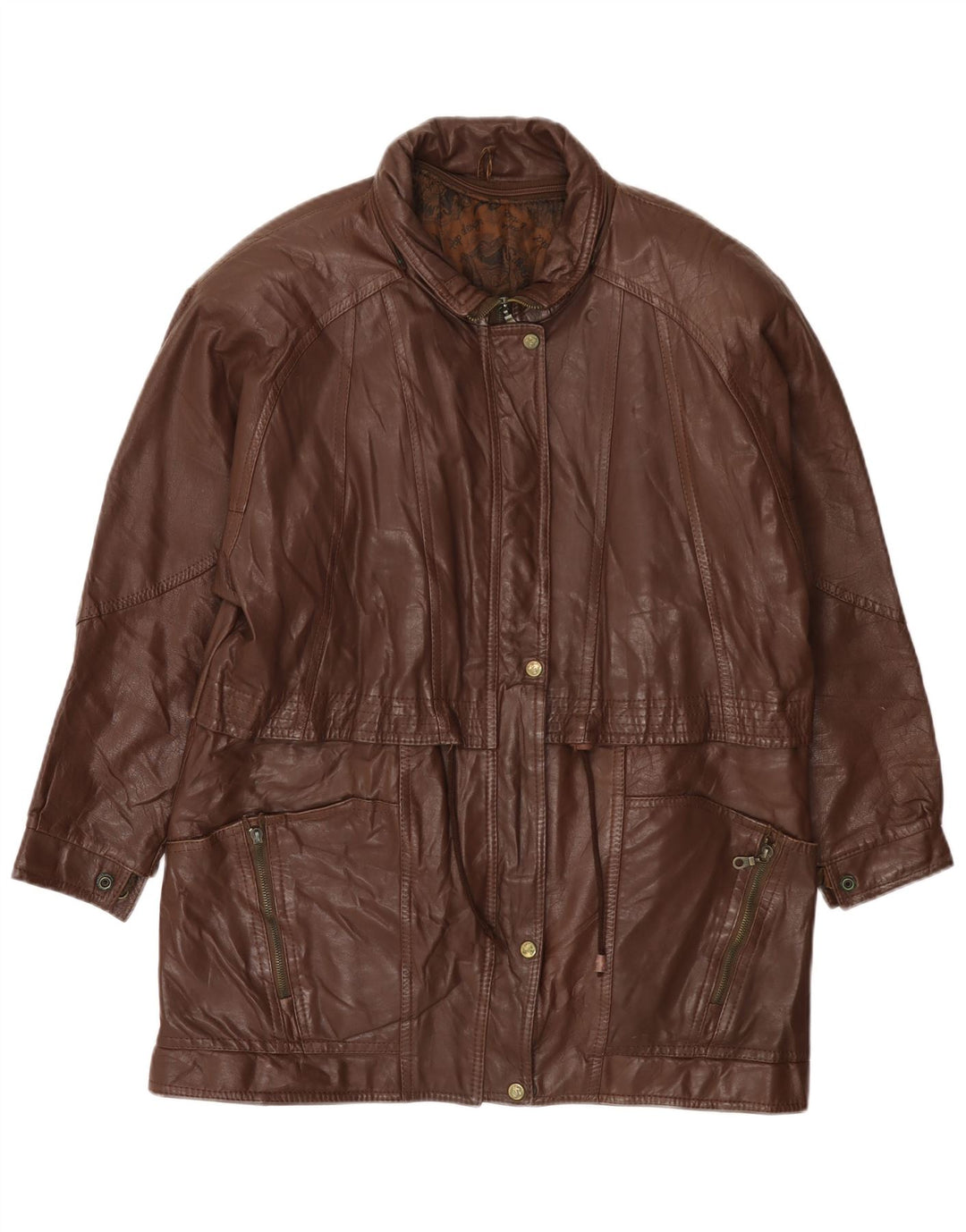 Płaszcz damski skórzany VINTAGE UK 14, duży, brązowy