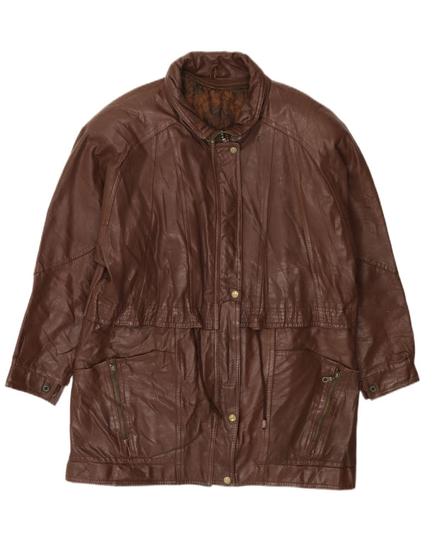 Płaszcz damski skórzany VINTAGE UK 14, duży, brązowy