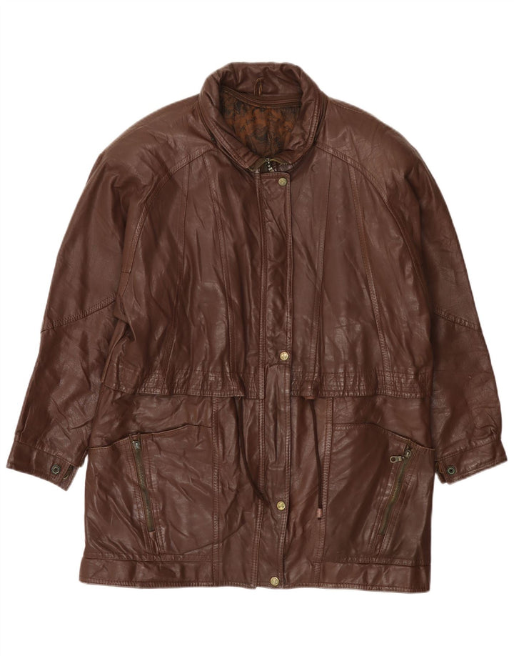 Płaszcz damski skórzany VINTAGE UK 14, duży, brązowy