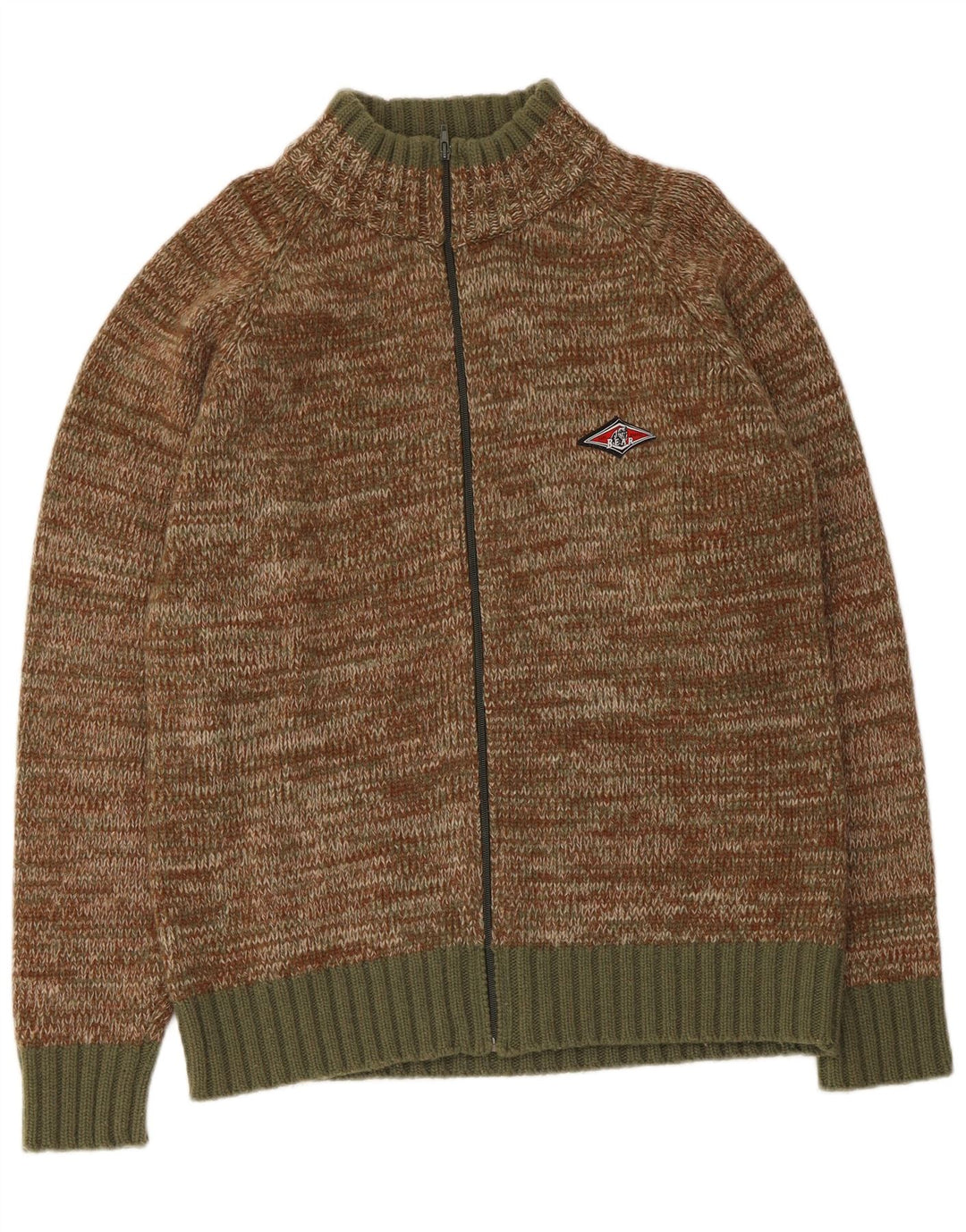 Męski sweter rozpinany Bear, duży, wełniany khaki