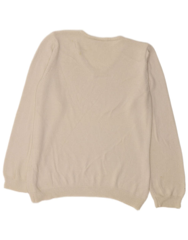 Sweter damski w stylu vintage z dekoltem w szpic UK 14 Średni biały kwiatowy