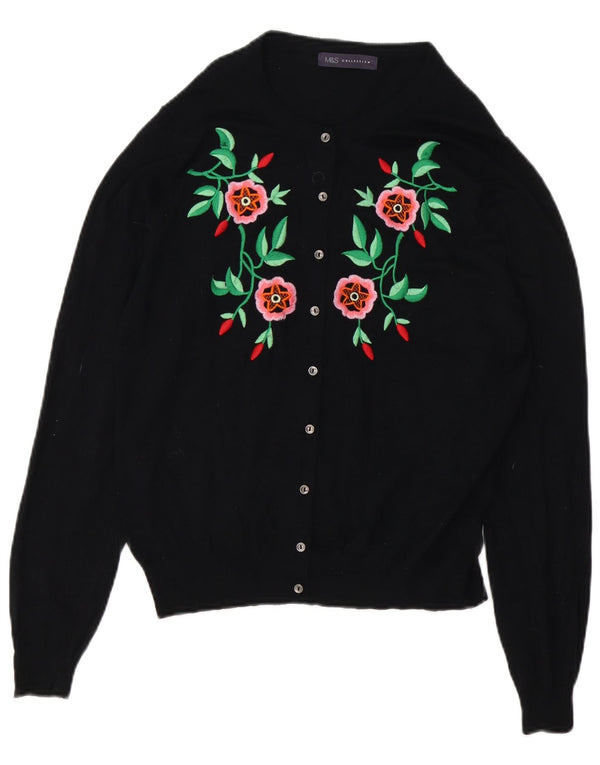 Marks & Spencer Damski sweter rozpinany UK 14, duży, czarny, w kwiaty, wiskoza