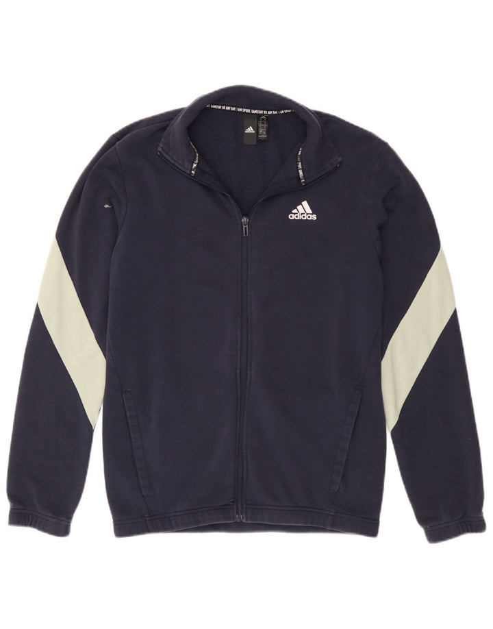 Adidas Męska bluza dresowa, mała, granatowa, z blokami kolorów, bawełniana